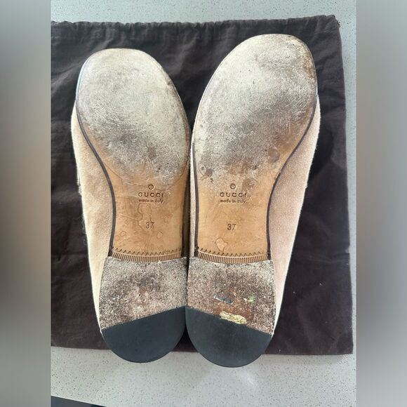 GUCCI Women's Horsebit Fringe Suede Beige Loafers EU 37 - Picture 8 of 9